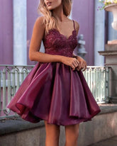 Short organza applique thin shoulder strap Homecoming dress